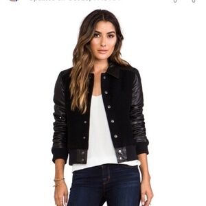 Current/Elliott Leather and Wool Black The Varsity Jacket S